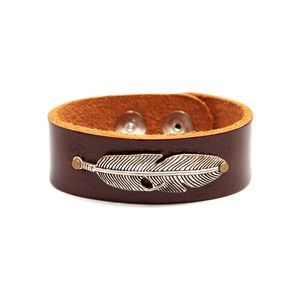 Genuine Leather Feather Bracelet - 1” Band
